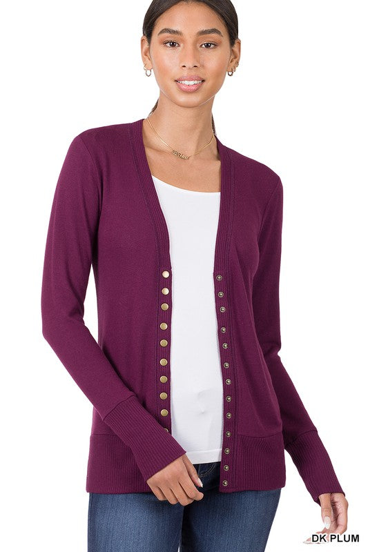 Elegant Snap Button Ribbed Sweater Cardigan - Versatile & Cozy for Fall/Winter