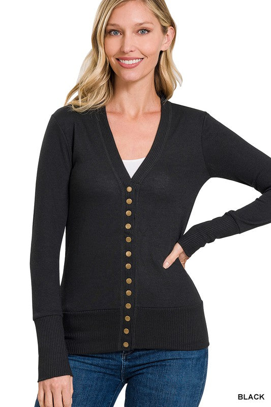 Elegant Snap Button Ribbed Sweater Cardigan - Versatile & Cozy for Fall/Winter