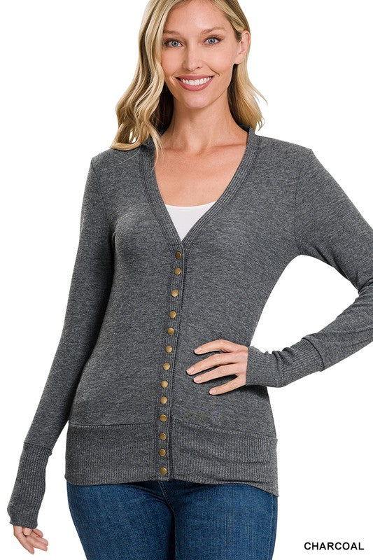 Elegant Snap Button Ribbed Sweater Cardigan - Versatile & Cozy for Fall/Winter