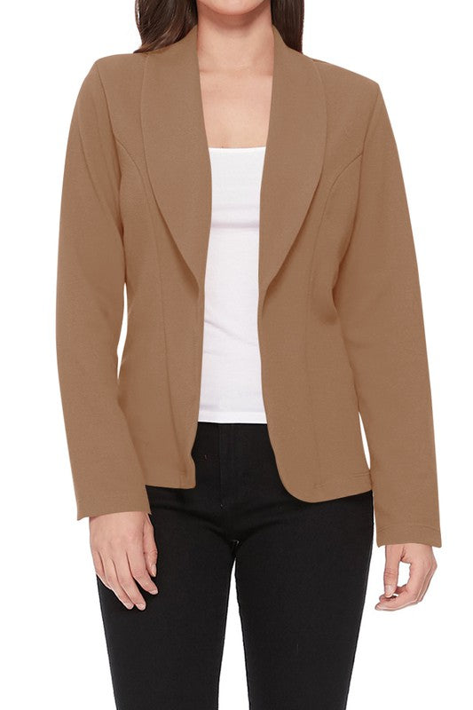 Casual Chic Fitted Blazer with Open Front and Long Sleeves