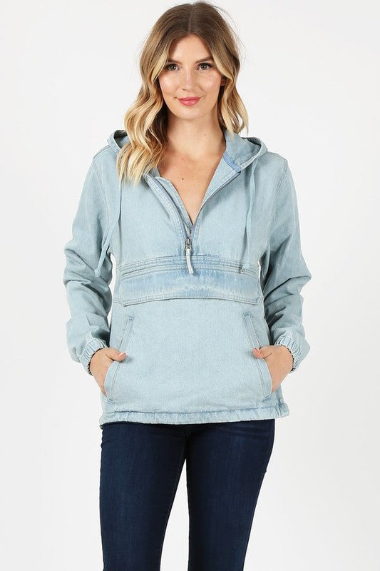 Stylish Ladies Denim Jacket with Hoodie & Zip Details - Versatile and Trendy