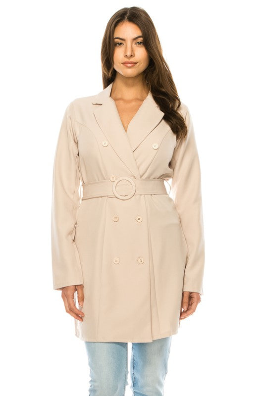 Elegant Oversized Belted Blazer – Casual Long Sleeve with Waist Tie Detail