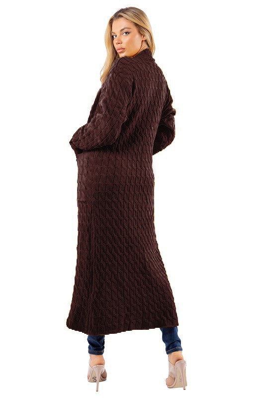 Chic Long Maxi Sweater Cardigan – Sexy, Open Front with Pockets, Perfect for Casual Wear