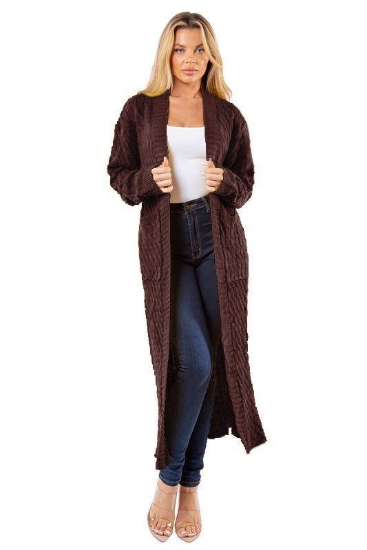 Chic Long Maxi Sweater Cardigan – Sexy, Open Front with Pockets, Perfect for Casual Wear