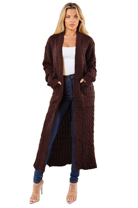 Chic Long Maxi Sweater Cardigan – Sexy, Open Front with Pockets, Perfect for Casual Wear