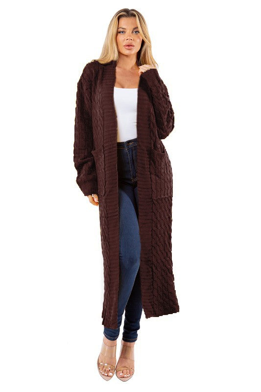 Chic Long Maxi Sweater Cardigan – Sexy, Open Front with Pockets, Perfect for Casual Wear