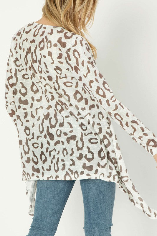 Chic Leopard Print Open Cardigan – Long Sleeve, Elegant Layering Piece for All Seasons