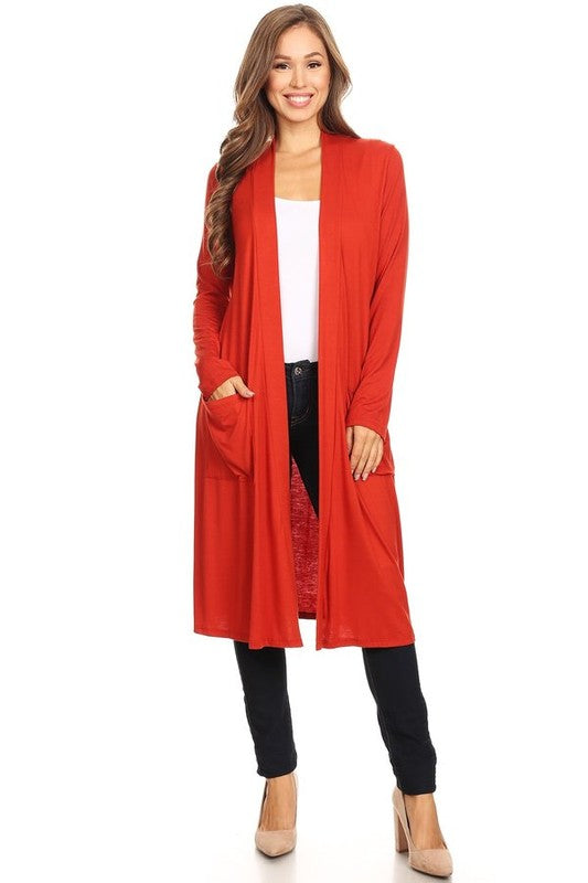 Relaxed Fit Solid Duster Cardigan – Comfortable and Stylish Open Front Design