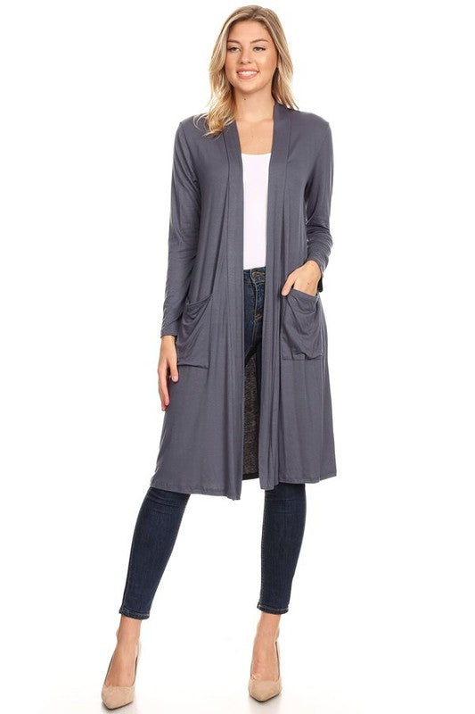 Relaxed Fit Solid Duster Cardigan – Comfortable and Stylish Open Front Design