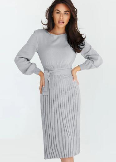 Women's slim pleated mid-length bottoming sweater dress