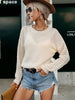Fashion Thin Cutout Long Sleeve White Knit Sweater