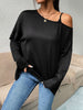 Woman'S Autumn New Solid Color Slanted Shoulder Suspender Top Casual Loose Long-Sleeved T-Shirt