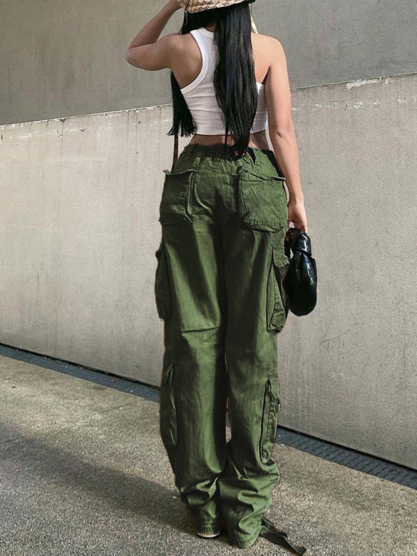 Women's Straight High Waist Loose Wide Leg Retro Daddy Cargo Pants