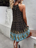 Women's bohemian print holiday halterneck dress