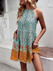 Women's bohemian print holiday halterneck dress