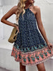 Women's bohemian print holiday halterneck dress