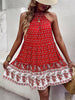 Women's bohemian print holiday halterneck dress