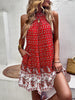 Women's bohemian print holiday halterneck dress