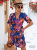 Women's Woven V Neck Ruffle Wrap Short Sleeve Dress