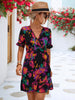 Women's Woven V Neck Ruffle Wrap Short Sleeve Dress