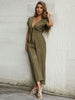 Women's woven V-neck short-sleeved casual straight cropped jumpsuit