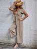 Women's woven V-neck short-sleeved casual straight cropped jumpsuit