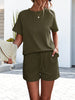 Women's Knitted Round Neck Ruffle Short Sleeve Shorts Casual Two-piece Set