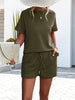 Women's Knitted Round Neck Ruffle Short Sleeve Shorts Casual Two-piece Set