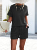 Women's Knitted Round Neck Ruffle Short Sleeve Shorts Casual Two-piece Set