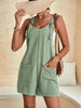 Women's Solid Color Patch Pocket Lace Up Casual Overalls