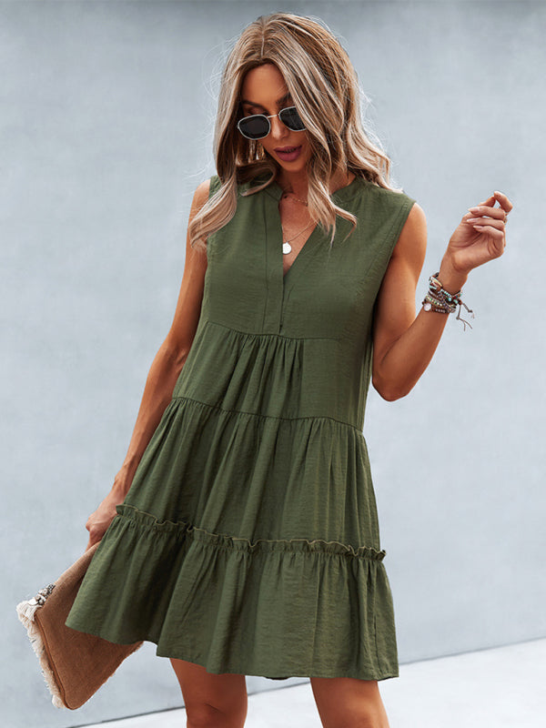 Women's Solid Color V-Neck Sleeveless Dress