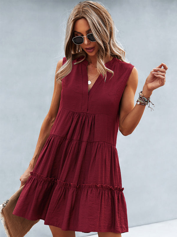 Women's Solid Color V-Neck Sleeveless Dress