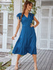 Women's Casual V Neck Flying Sleeves Solid Color Dress