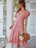 Women's Casual V Neck Flying Sleeves Solid Color Dress