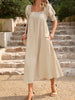 Women's pure color temperament elegant square collar two-wear long skirt with one word collar