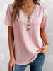 Women's spring new V-neck lace jacquard loose short-sleeved long top