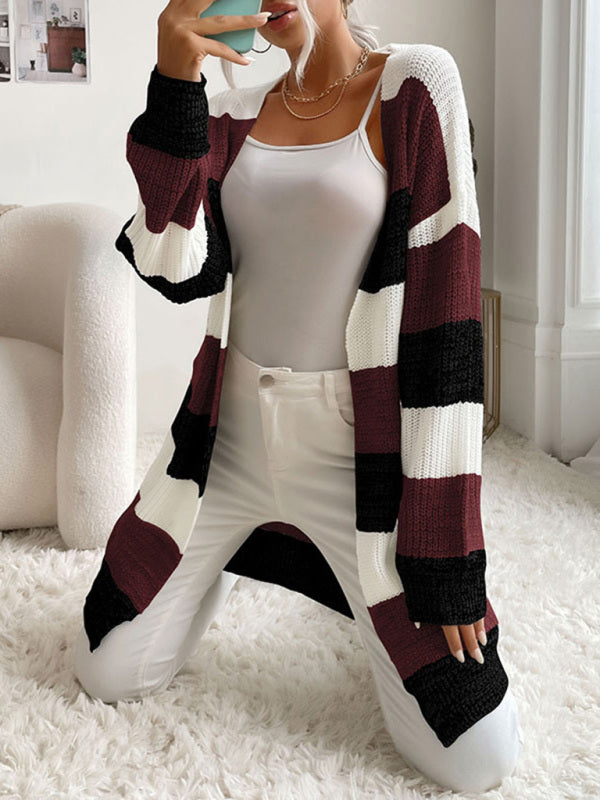 Women's Fashion New Arrival Long Buttonless Colorblock Sweater Jacket