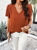 Women's new style solid color V-neck ruffle sleeve top