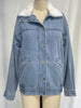 Autumn and Winter Jacket Denim Cotton Loose Fur Collar Large Lapel Double Pocket Quilted Jacket