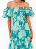 Women's One-shoulder Chiffon Puff Sleeve Layered Waist Printed Dress