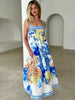 Holiday style maxi dress with printed suspenders