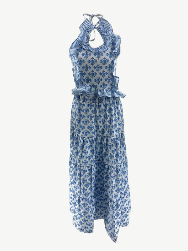 Fashion casual halter neck top printed skirt two piece set
