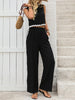 Black and white contrast stitching sleeveless vest trousers two-piece set