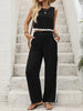 Black and white contrast stitching sleeveless vest trousers two-piece set