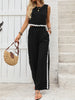 Black and white contrast stitching sleeveless vest trousers two-piece set