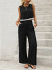 Black and white contrast stitching sleeveless vest trousers two-piece set