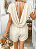 Bohemian casual solid color sexy hollow short-sleeved jumpsuit