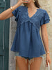 Casual loose holiday style jacquard polka dot v-neck short-sleeved top