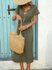 Casual simple sequined V-neck solid color dress