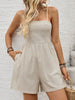 Casual simple linen solid color suspender tube top jumpsuit shorts